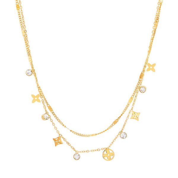 Διπλό κολιέ από ατσάλι με zircon - NE166
