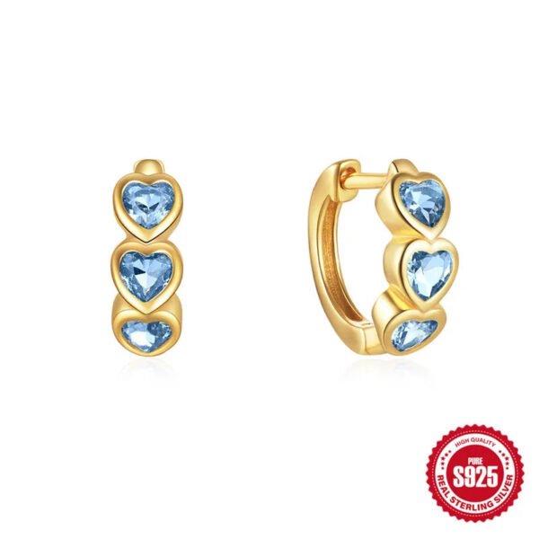 Σκουλαρίκια χρυσό ασήμι S925 με μπλε καρδιές zircon-EA573