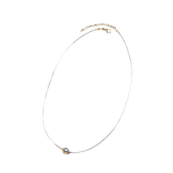Κολιέ ατσάλι μπετονιά με μάτι μπλε και zircon-NE019