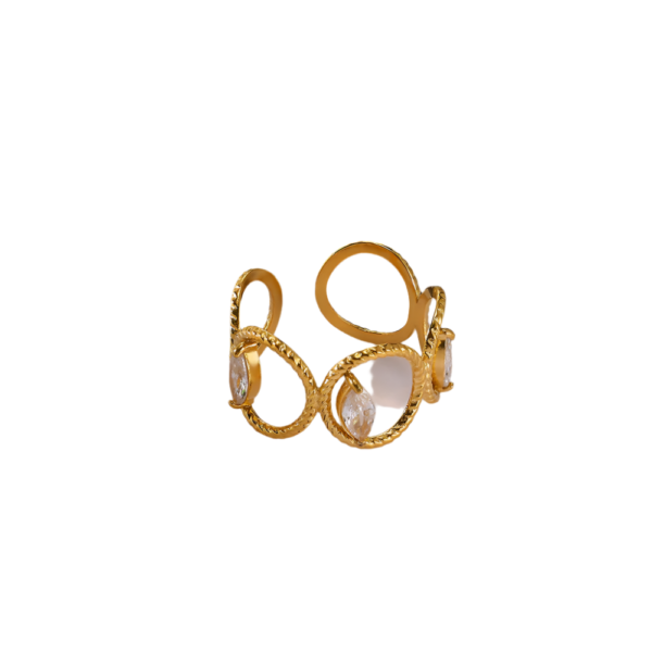Δαχτυλίδι χρυσό ατσάλι με σταγόνες zircon-R218